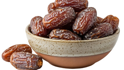 Obraz premium A bowl of dried dates on a black background
