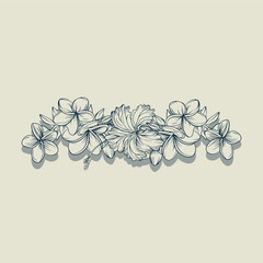 Abstract botanical art background with tropical palm leaves hand drawn in line art style. Vector banner with exotic plants for the design of wallpaper, textiles, print, interior.