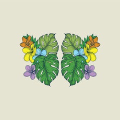 Vibrant Tropical Floral Border with Exotic Leaves and Mandalas.
