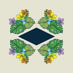 Vibrant Tropical Floral Border with Exotic Leaves and Mandalas.

