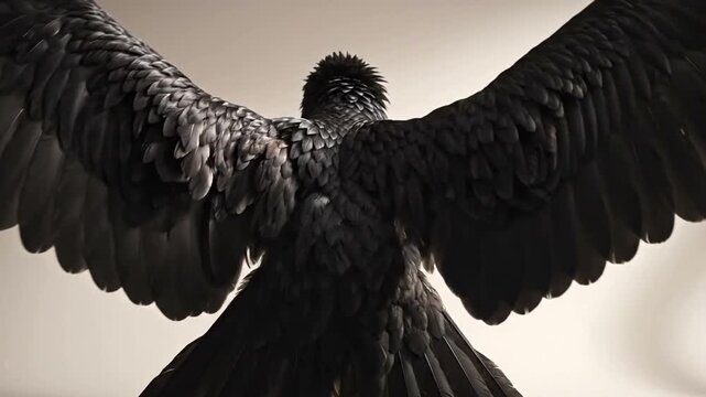 Black bird spreading its wings wide.