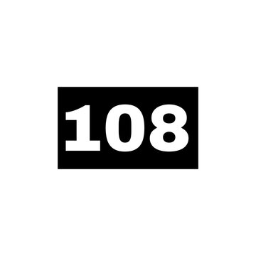 Number 108 in black rectangle shape 