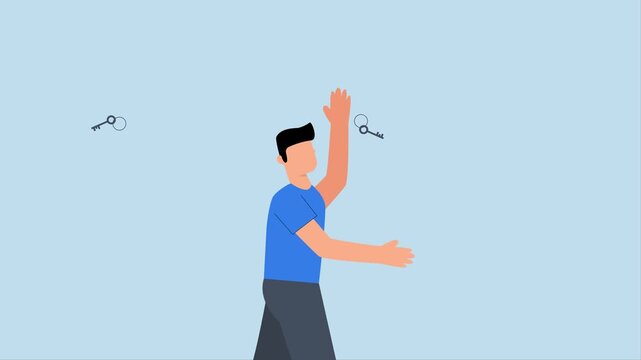 Housing deal, 4k animation of homeowner throws away the old house key and grabs a new one.