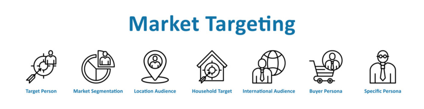 Market Targeting icon banner line art collection