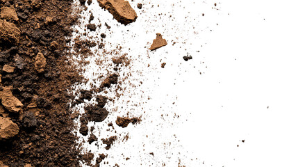 Textured earth-toned debris against a stark black void; abstract, granular composition