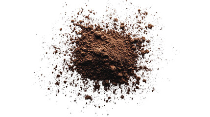Pile of brown powder against a black background, with granular texture and scattered light