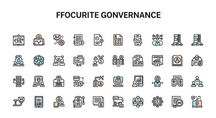 Business Governance Icons: Strategy, Management, Data, Security, Compliance