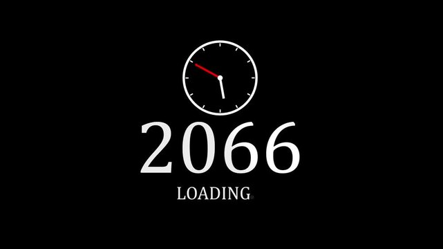 2066 Loading Concept with Clock on Black Background Time Countdown, Waiting Process, Future Transition and New Year Technology Progress Indicator,with video animation.