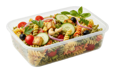 Fresh pasta salad recipe kitchen food photography bright close-up isolated on transparent background