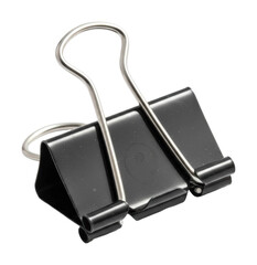 Office supplies action organizing documents with a black binder clip isolated on transparent background