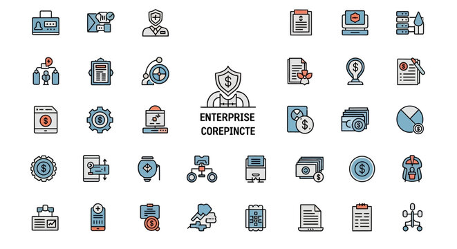 Business Icons Set: Finance, Management, Data, Security, and Strategy