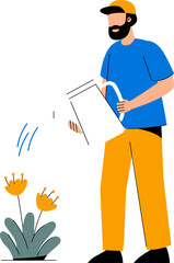 Man Watering Flower Illustration
