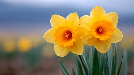 Obraz premium In beautiful Wales, daffodils burst into bloom, painting the landscape in bright yellow just in time for St David's Day. Nature awakens, showcasing its vibrant beauty and joy