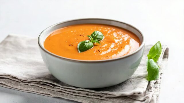Delicious Creamy Tomato Soup with Fresh Basil Garnish