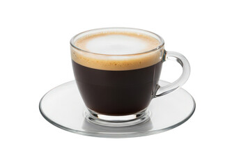 Fototapeta premium A single espresso shot in a glass cup with saucer on transparent background