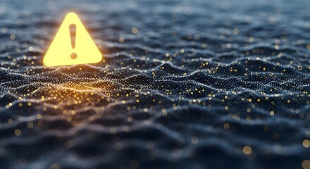 Warning triangle over digital terrain representing digital incident response alert and containment. Stock Illustration | photo Stock