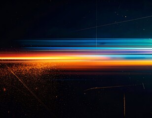 Abstract light streaks of blue, orange, and gold against dark