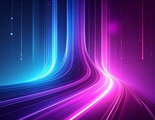 Glowing neon streams curve, transitioning blue to pink in a vibrant design