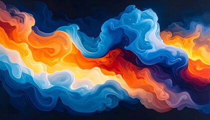 Abstract colorful billowing smoke-like forms on a dark background