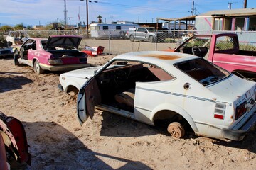 broken car in the desert