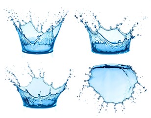 Four different views of water splashes, isolated on white background