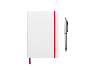 Notebook with red lines and pen isolated on transparent background