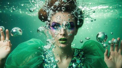 Surreal Portrait Woman Underwater With
