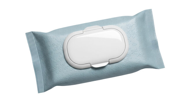 Light blue baby wipes package isolated PNG, soft hygienic cleaning cloths for sensitive skin on transparent background