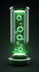 Futuristic Green Energy Cell with Floating Atomic Particles in Transparent Cylinder
