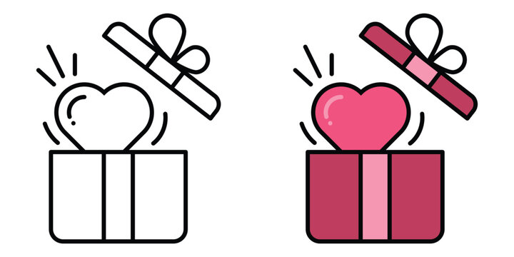 Heartfelt surprise gift box, vector icon of love and generosity