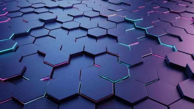 A futuristic abstract of a hexagonal pattern, with glowing edges in blue and gold