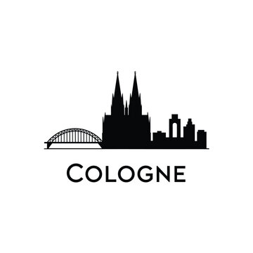 Minimalist silhouette of cologne germany featuring the cathedral and bridge
