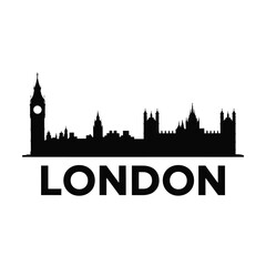 Obraz premium Silhouette of london skyline with big ben and the word london below