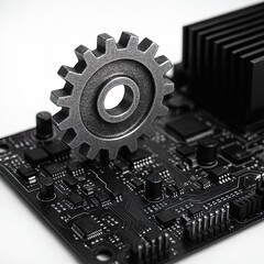 technology concept, gear and computer board