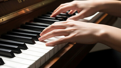 Hands Playing Piano Keys Close Up