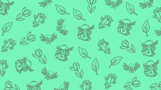 Seamless Pattern of Leaves and Flowers.