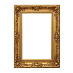 Ornate gold picture frame isolated on transparent background
