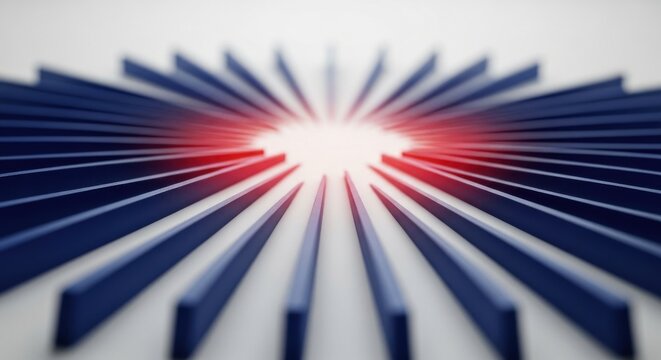 Blue radial structure converging on a glowing red point, representing critical focus, centralized power, and data synchronization technology.