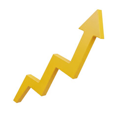 Yellow arrow pointing upwards isolated on transparent background