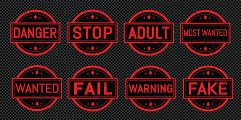 Red Circular Warning and Status Stamp Icons Collection
