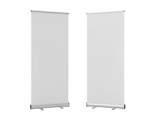 Two white vertical banners isolated on transparent background