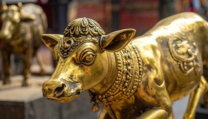 Fototapeta premium Close-up of golden calf statue with ornate details