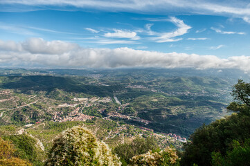 Obraz premium The monastery of Santa Maria de Montserrat is a Benedictine abbey located on the Montserrat mountain, belonging to the Bages region, province of Barcelona, ​​Spain.