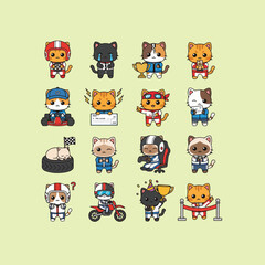 Adorable Cartoon Cat Racers and Sports Characters Collection