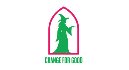 Green Witch Silhouette Logo for Advocacy and Empowerment | Magic, Social Change, "Change for Good" Typography Vector