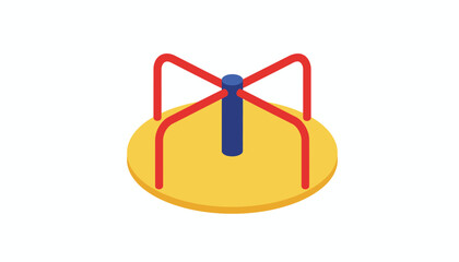 Colorful Isometric Merry-Go-Round Icon. Classic Playground Roundabout for Children's Fun and Recreation. Isolated Flat Design Vector. © Graphicnoell