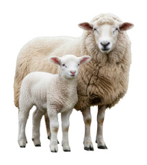 Obraz premium Mother sheep and lamb in pasture animals nature outdoor scene isolated on transparent background