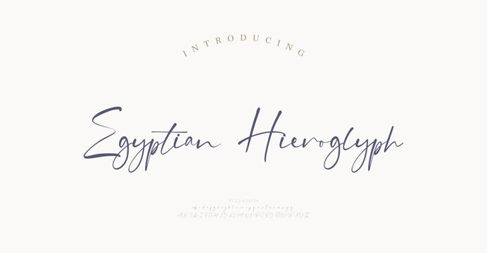 Egyption Hieroglyph, Script Font Uppercase Lowercase and Number. Classic Lettering Minimal Fashion Designs. Typography modern Serif fonts regular decorative vintage concept.
