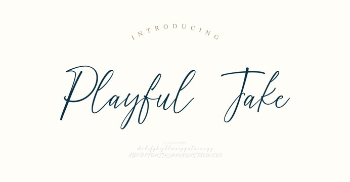 Playful Jake, Classy elegant font, vintage type or luxury premium typeface, vector English royal alphabet. Classic typography in modern or old art deco style, serif letters for modern or retro poster 