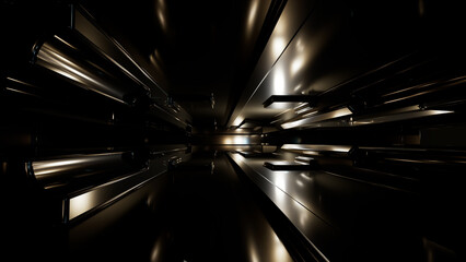 Fototapeta premium Cyber corridor with autonomous lighting. Abstract sci-fi environment with sleek geometry and high-tech atmosphere. Ideal for backgrounds, technology themes, and sci-fi projects. 